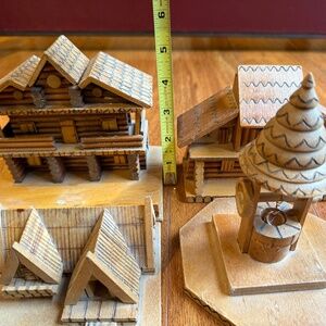 Vintage Miniature Wood Work Carving Toy House Norwegian Cabin Home Lot Hand Made